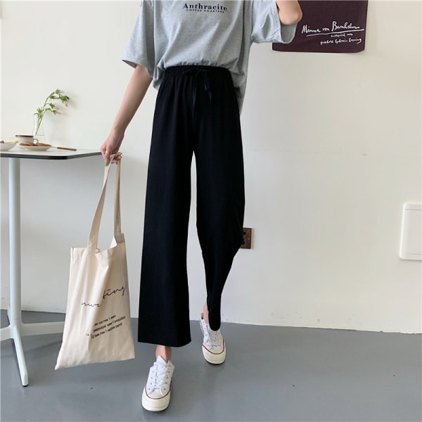 Pantaloni moderni de dama cu talie elastica si cravate de culoare gri