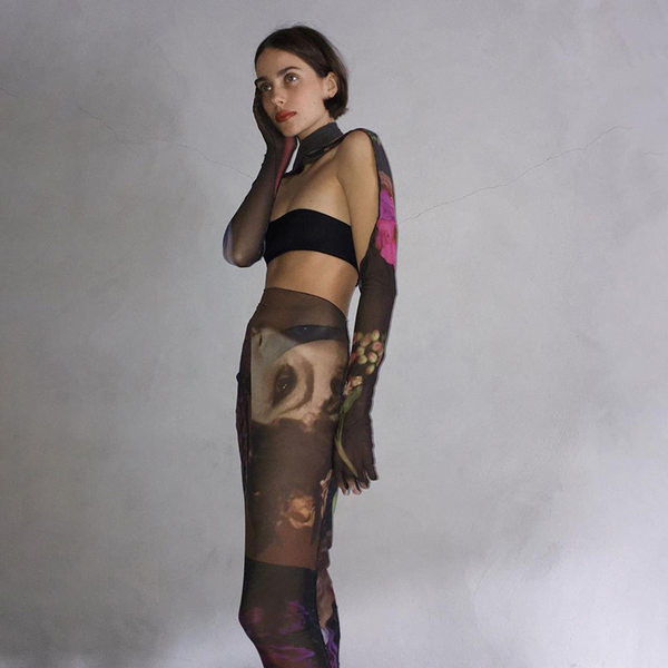 Set de dama cu fusta lunga si top decupat