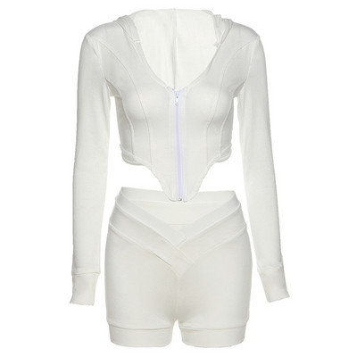 Šiuolaikinis moteriškas šortų ir palaidinės komplektas su užtrauktuku