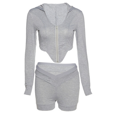 Šiuolaikinis moteriškas šortų ir palaidinės komplektas su užtrauktuku