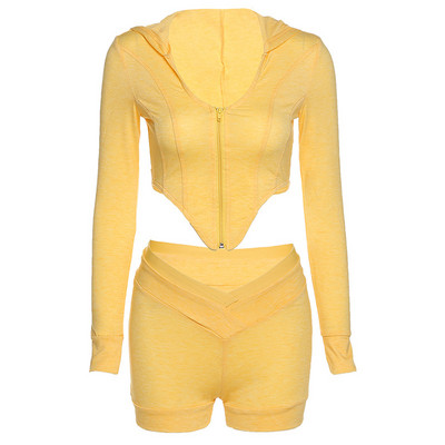 Šiuolaikinis moteriškas šortų ir palaidinės komplektas su užtrauktuku