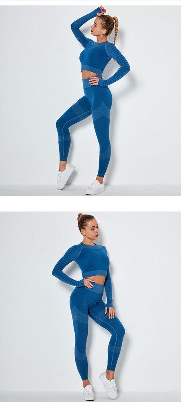 Γυναικεία αθλητικά σετ κολάν και κοντή μπλούζα με μακριά μανίκια