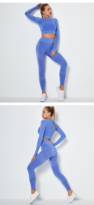 Γυναικεία αθλητικά σετ κολάν και κοντή μπλούζα με μακριά μανίκια