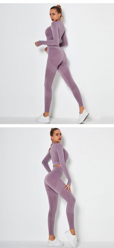 Γυναικεία αθλητικά σετ κολάν και κοντή μπλούζα με μακριά μανίκια