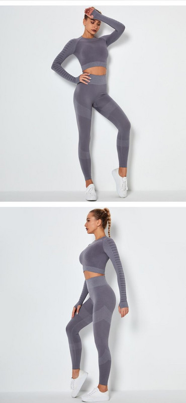 Γυναικεία αθλητικά σετ κολάν και κοντή μπλούζα με μακριά μανίκια