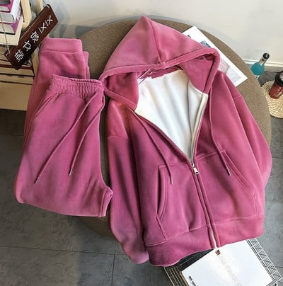 Μοντέρνο γυναικείο σετ φούτερ με κουκούλα και παντελόνι