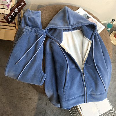 Μοντέρνο γυναικείο σετ φούτερ με κουκούλα και παντελόνι