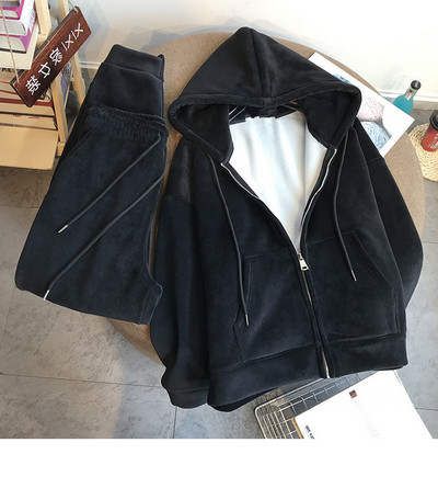 Μοντέρνο γυναικείο σετ φούτερ με κουκούλα και παντελόνι