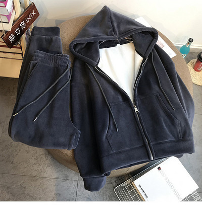 Μοντέρνο γυναικείο σετ φούτερ με κουκούλα και παντελόνι