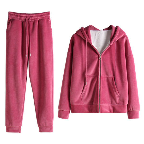 Μοντέρνο γυναικείο σετ φούτερ με κουκούλα και παντελόνι