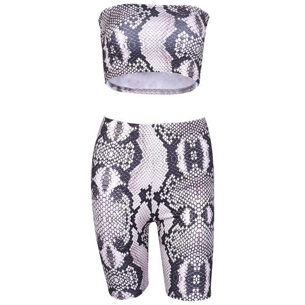 Set de dama modern cu imprimeu animal din bustiera si jambiere scurte