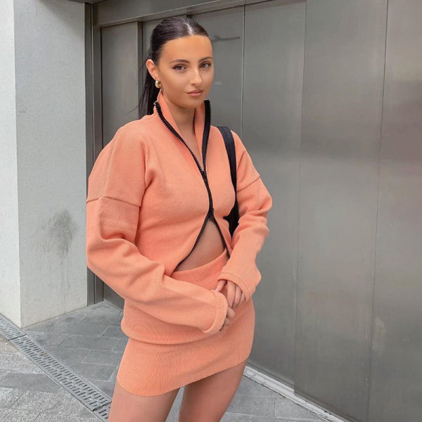 Set de fustă și hanorac cu fermoar pentru femei