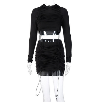 Γυναικεία φούστα σετ και κοντή μπλούζα με κορδόνια