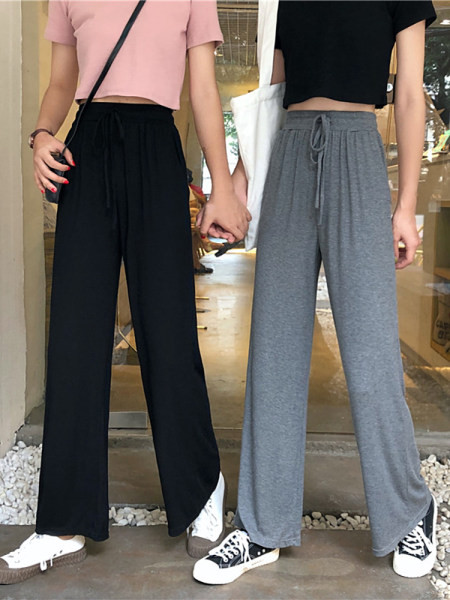 Pantaloni casual dama cu talie inalta si cravate