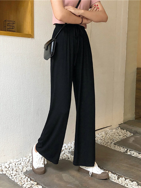 Pantaloni casual dama cu talie inalta si cravate