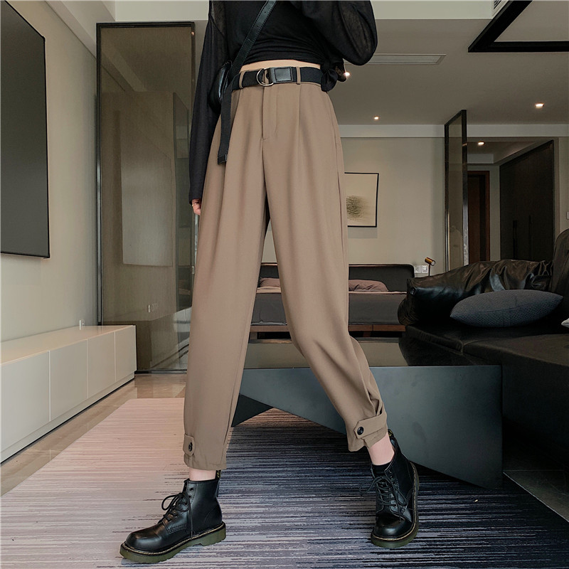 Дамски панталон с колан и висока талия-широк модел
