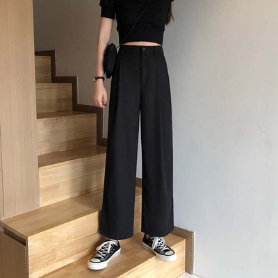 Нов модел дамски широк панталон в черен цвят - широк модел