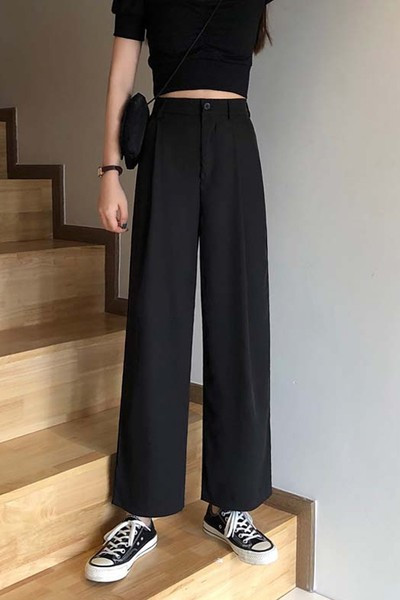 Pantaloni largi dama model nou in negru - model lat