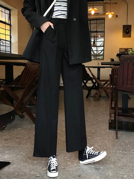 Pantaloni drepti de dama cu talie inalta si buzunare