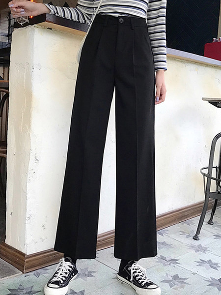 Pantaloni drepti de dama cu talie inalta si buzunare