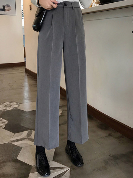 Pantaloni drepti de dama cu talie inalta si buzunare