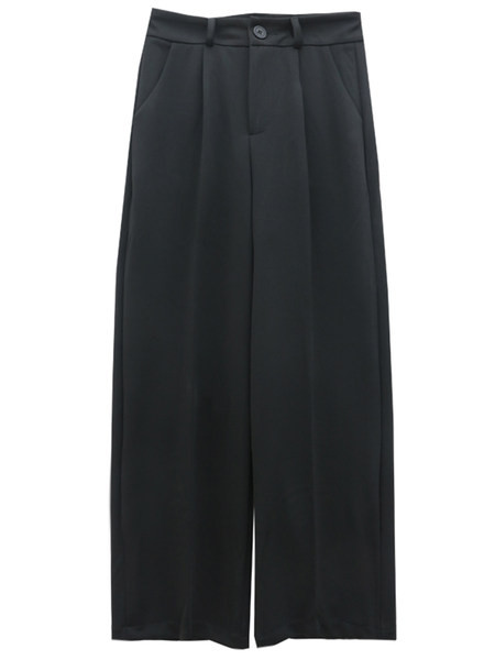 Pantaloni drepti de dama cu talie inalta si buzunare