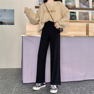 Trijų spalvų moteriškos velvetinės kelnės aukštu elastiniu juosmeniu