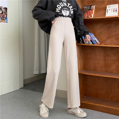 Trijų spalvų moteriškos velvetinės kelnės aukštu elastiniu juosmeniu