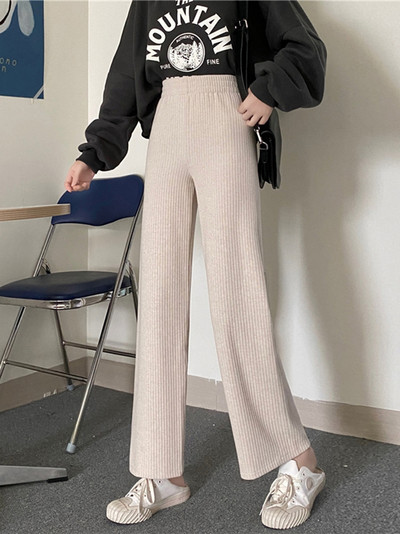 Дамски рипсен панталон с висока ластична талия в три цвята