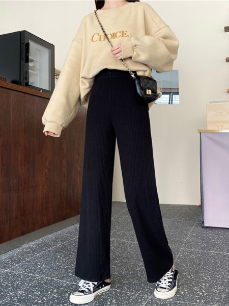 Trijų spalvų moteriškos velvetinės kelnės aukštu elastiniu juosmeniu