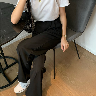 Pantaloni casual dama cu talie inalta model lat negru si mov