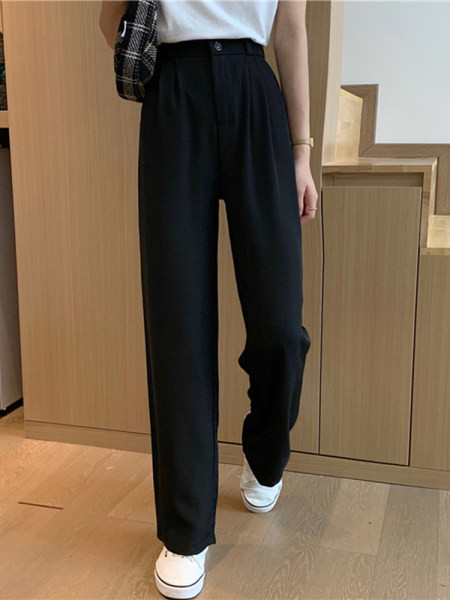 Pantaloni casual dama cu talie inalta model lat negru si mov