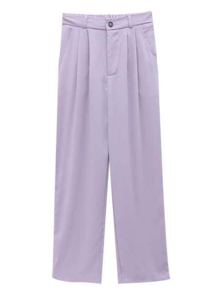 Pantaloni casual dama cu talie inalta model lat negru si mov