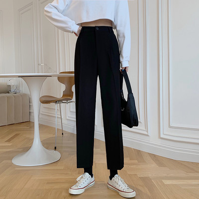 Γυναικείο παντελόνι με ψηλή μέση - ίσιο μοντέλο σε μαύρο και γκρι