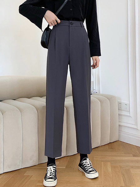 Γυναικείο παντελόνι με ψηλή μέση - ίσιο μοντέλο σε μαύρο και γκρι