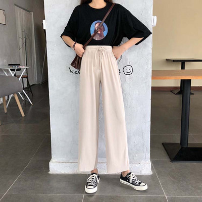 Pantaloni casual dama cu talie inalta elastica