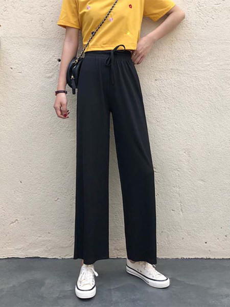 Pantaloni casual dama cu talie inalta elastica