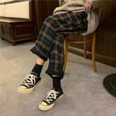 Pantaloni dama in carouri in doua culori cu talie inalta