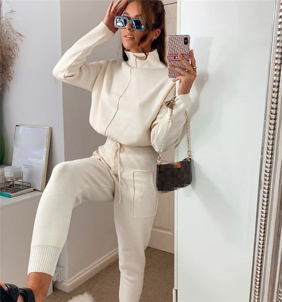 Set casual de dama de pantaloni si bluza cu cravate