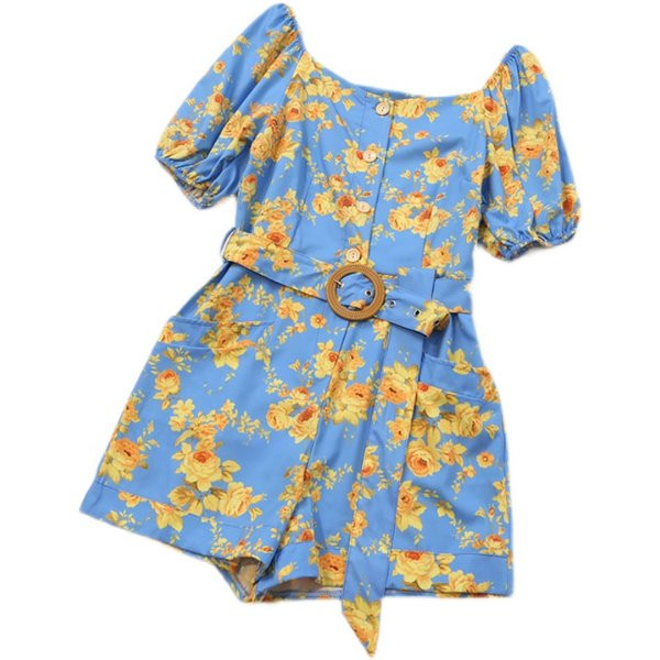 Model nou de salopetă de damă cu curea și motive florale