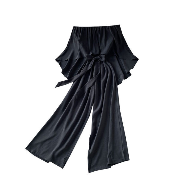 Γυναικεία καθημερινή ολόσωμη φόρμα  με ζώνη και γυμνούς ώμους