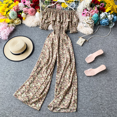 Ženski dugi kombinezon s cvjetnim uzorkom i kovrčama