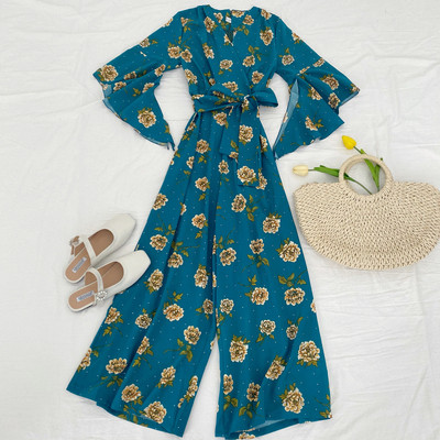 Salopetă de damă modernă cu mâneci și curea lotus