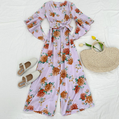 Salopetă de damă modernă cu mâneci și curea lotus