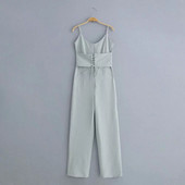 Salopeta de dama model dreapta cu brau si cravate in talie