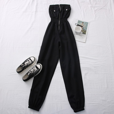 Salopetă casual de damă cu umerii goi și fermoar