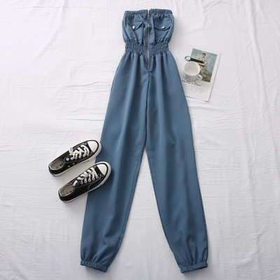 Salopetă casual de damă cu umerii goi și fermoar