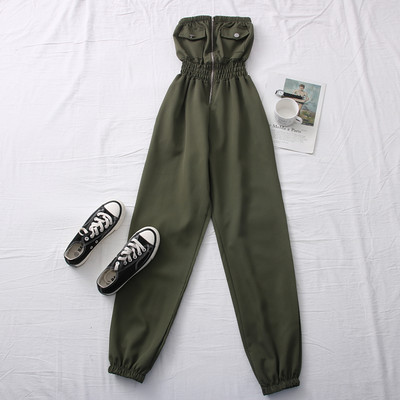 Salopetă casual de damă cu umerii goi și fermoar