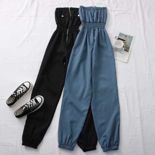 Salopetă casual de damă cu umerii goi și fermoar