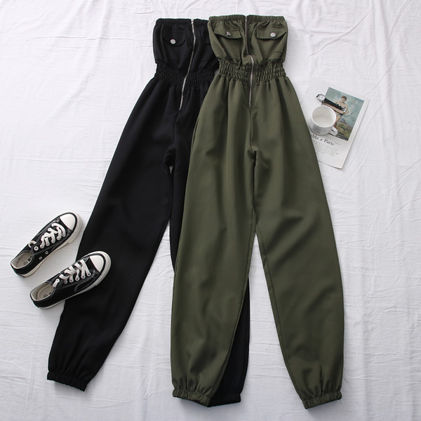 Salopetă casual de damă cu umerii goi și fermoar